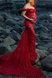 Soft Lace Off-the-shoulder Mermaid Maternity Photoshoot Dress