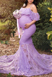 Soft Lace Off-the-shoulder Mermaid Maternity Photoshoot Dress