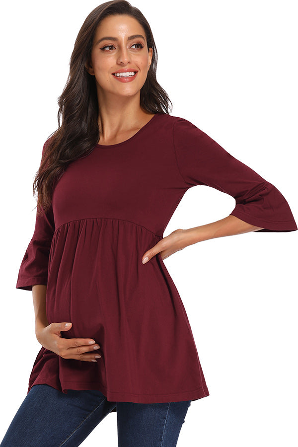 Soft Peplum Bell Sleeves Maternity Shirt