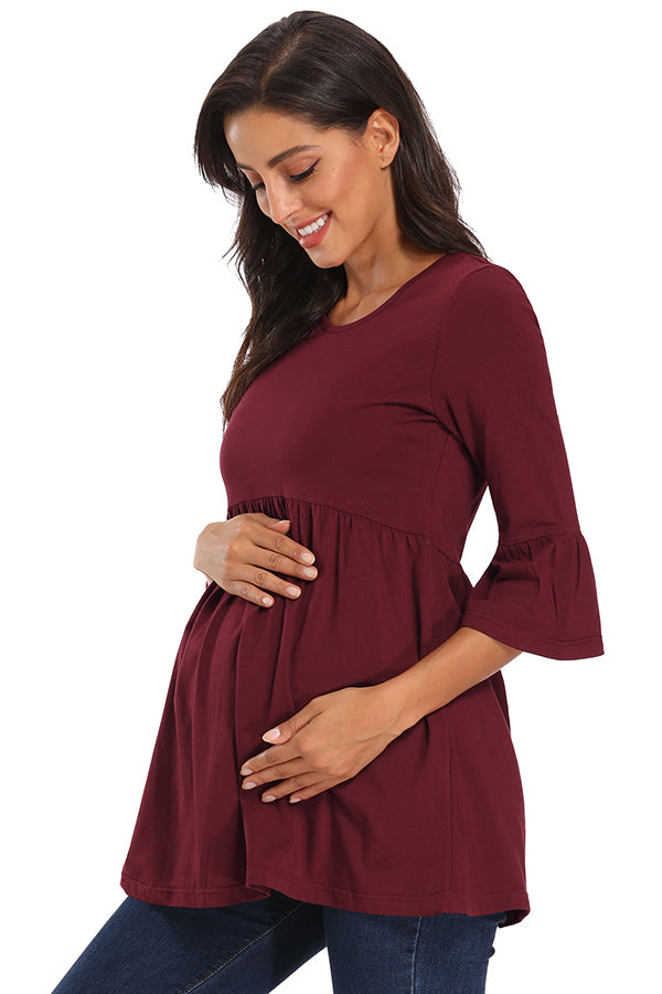 peplum maternity dress Momyknows Boho V-Neck Peplum Side Slit Maternity Photoshoot Maxi Dress, Blue / M