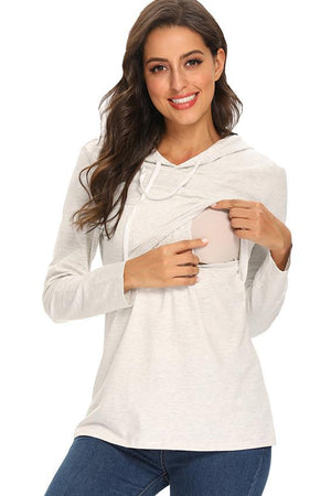 Soft Top Layered Nursing Hoodie Maternity Breastfeeding Shirt