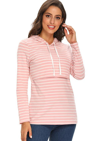 Soft Top Layered Nursing Hoodie Maternity Breastfeeding Shirt