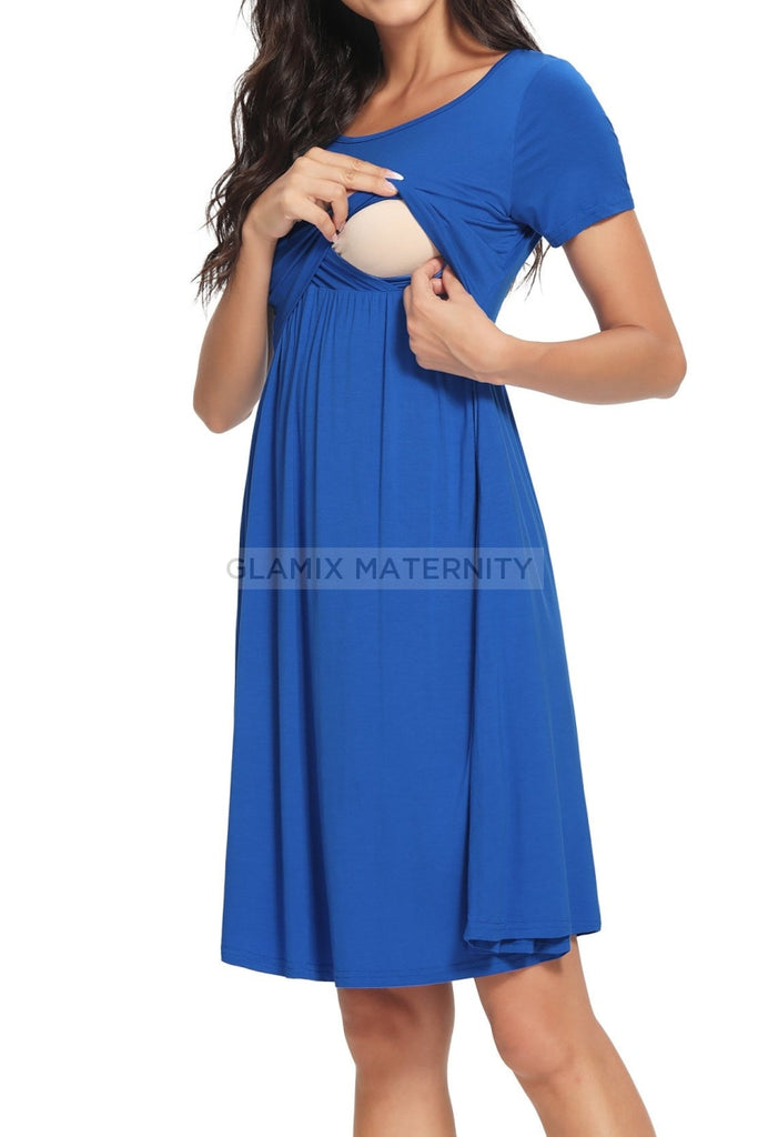 Solid Short Sleeves Maternity & Nursing Dress