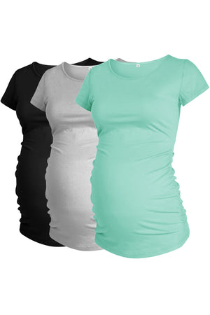 Solid 3-Pack T-Shirt Ruched Maternity Tops