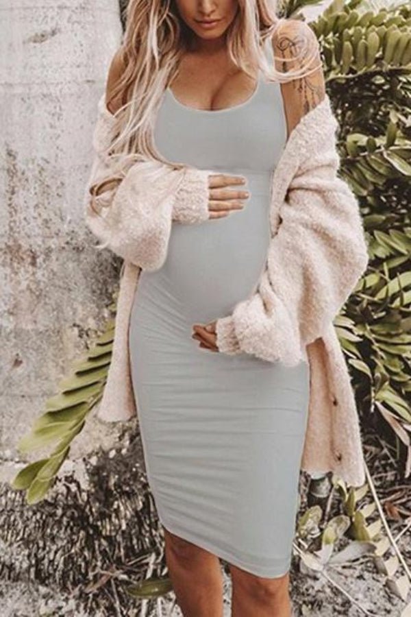 Solid Sleeveless Maternity Tank Dress, Gray / XL Solid Sleeveless Maternity Tank Dress, Gray / XL