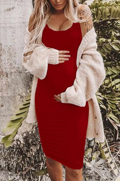 Solid Sleeveless Maternity Tank Dress Red / M Dresses
