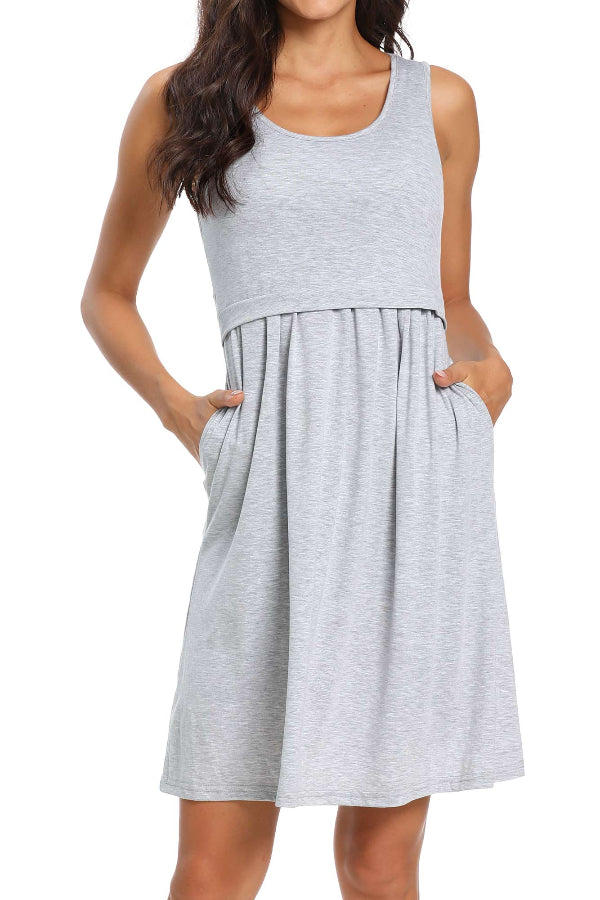 Solid Sleeveless Maternity & Nursing Tank Dress | GLAMIX Glamix Maternity Solid Sleeveless Maternity & Nursing Tank Dress | GLAMIX Glamix Maternity