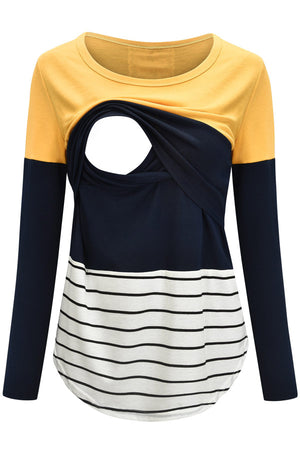 Stitching Contrast Stripes Color Block Comfortable Nursing Top
