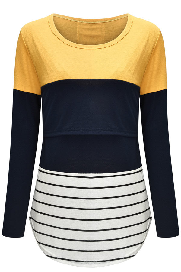 Stitching Contrast Stripes Color Block Comfortable Nursing Top