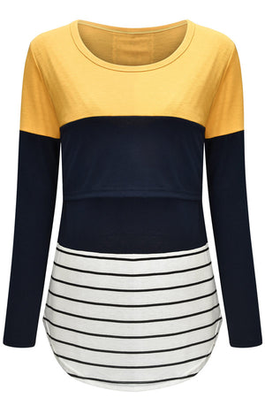 Stitching Contrast Stripes Color Block Comfortable Nursing Top