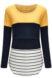Stitching Contrast Stripes Color Block Comfortable Nursing Top