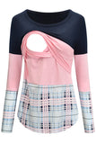 Stitching Contrast Stripes Color Block Comfortable Nursing Top - Glamix Maternity