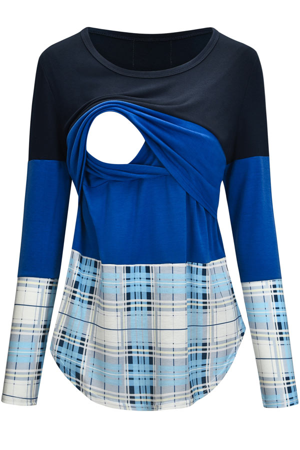 Stitching Contrast Stripes Color Block Comfortable Nursing Top - Glamix Maternity