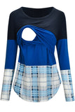 Stitching Contrast Stripes Color Block Comfortable Nursing Top - Glamix Maternity