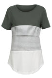 Striped  Double Layered Short Sleeves Nursing Top