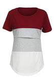 Striped  Double Layered Short Sleeves Nursing Top