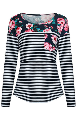 Striped Comfortable Short-Sleeved Pajamas Printed Nursing Top