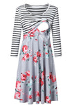 Striped Printed Two-tone Nursing Dress