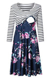 Striped Printed Two-tone Nursing Dress