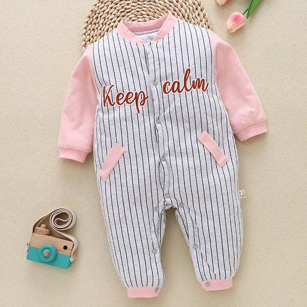[0M-12M] Striped Stitching Long-Sleeved Adorable Romper