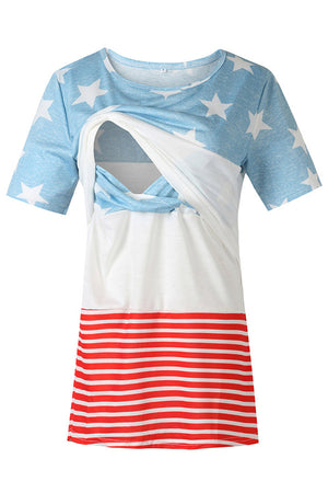 Striped Stitching Printed Breastfeeding Comfort Nursing Top