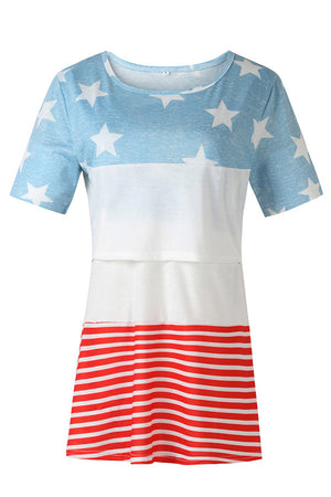 Striped Stitching Printed Breastfeeding Comfort Nursing Top