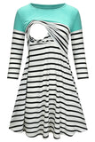 Striped Two-tone 3/4 Sleeves Nursing Dress