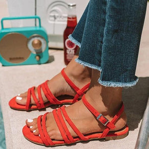 Suede Open Toe Flats Ankle Strap Sandals - Glamix Maternity