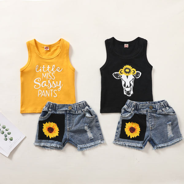 [6M-4Y] Summer Sleeveless Cute Baby Vest & Shorts Suit