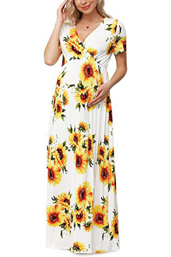 orange and white maternity dress Orange Floral Pleated Satin Maternity Maxi Dress PinkBlush