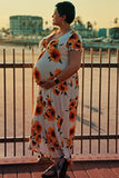 Sunflower Short Sleeves Cotton Maternity Dress Babyshower Dress
