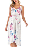 Thin Strap V-neck Maternity Midi Floral Wrap Dress