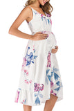 Thin Strap V-neck Maternity Midi Floral Wrap Dress