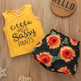 [18M-7Y] 2pcs Toddler Baby Sunflower Sleeveless Vest & Printed Pant Set