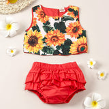 [6M-3Y] 2pcs Summer Baby Girls Sunflower Tank Top Shorts