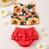 [6M-3Y] Two-Piece Summer Cute Baby Girls Sunflower Tank Top Shorts