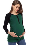 Two-tone Buttoned Nursing Tops Breastfeeding Maternity Shirt