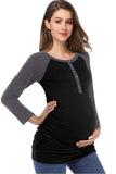 Two-tone Buttoned Nursing Tops Breastfeeding Maternity Shirt