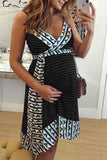 V-Neck Spaghetti Strap Maternity Printed Dress