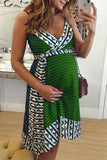 V-Neck Spaghetti Strap Maternity Printed Dress