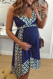 V-Neck Spaghetti Strap Maternity Geometry Short Dress