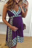 V-Neck Spaghetti Strap Maternity Printed Dress