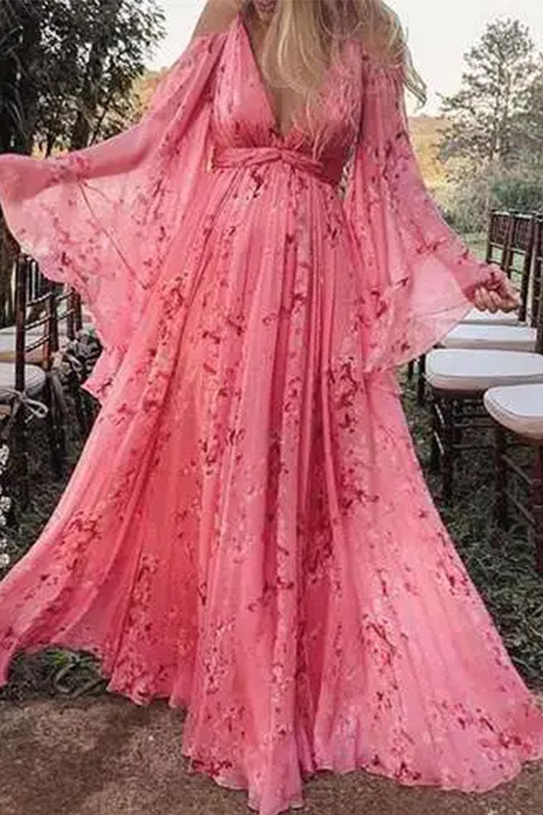 Vintage Boho Maxi Maternity Dress Floral Photoshoot Dress, Pink / S Vintage Boho Maxi Maternity Dress Floral Photoshoot Dress, Pink / S