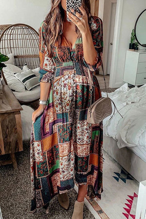 Cute Flower Long Sleeves Maternity Bodycon Dress