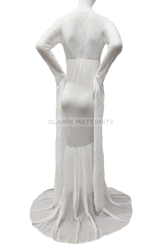 White Deep V-neck Lace Mermaid Maternity Dress