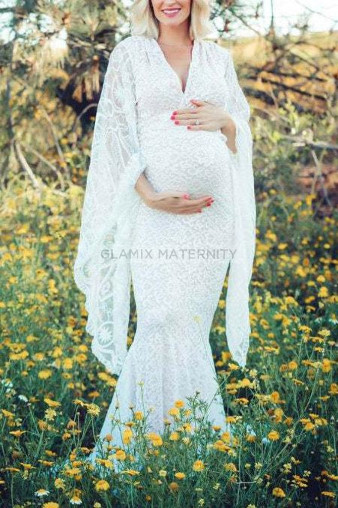 White Lace Mermaid Maternity Photoshoot Dress