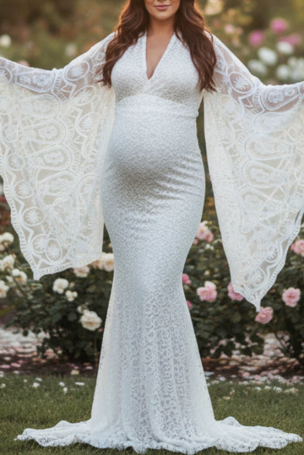 White Lace Mermaid Maternity Photoshoot Dress White Lace Mermaid Maternity Photoshoot Dress