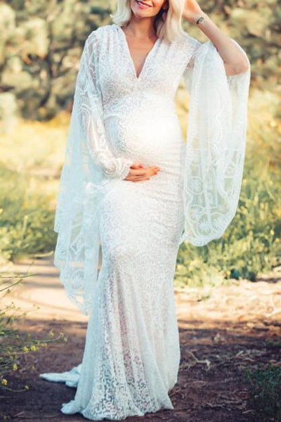 White Lace Mermaid Maternity Photoshoot Dress – Glamix Maternity