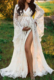 White Lace See-through Thigh-high Slit Maternity Photoshoot Dress