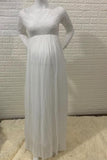 White Lace V-neck long Sleeves Maternity Photoshoot Dress